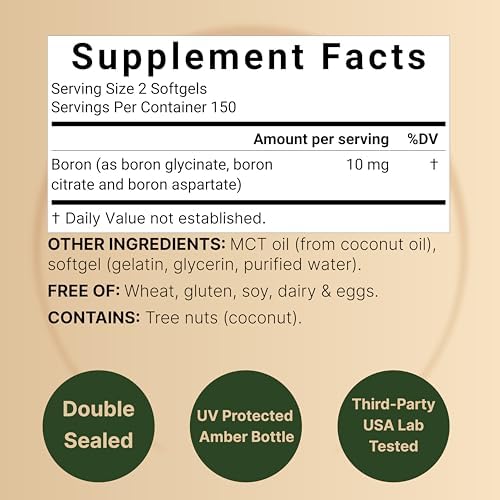 Boro 10mg, 300 Softgels con Aceite MCT | Alta Absorción | Suplemento de Boro Triple Acción para Hombres y Mujeres | Complejo de Glicinato, Citrato y - imagen 2