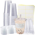 50 Sets de Vasos Plásticos Transparentes de 16oz con Tapas Planas, Vasos Desechables para Café Frío, Bebidas Frías, Jugo, Té de Burbuja, Smoothies y - imagen 1