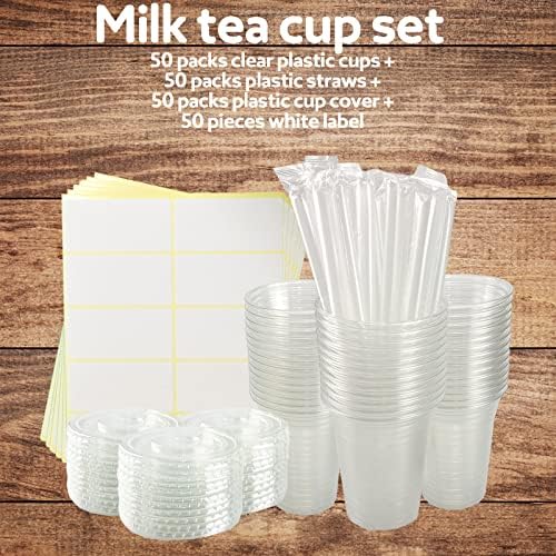 50 Sets de Vasos Plásticos Transparentes de 16oz con Tapas Planas, Vasos Desechables para Café Frío, Bebidas Frías, Jugo, Té de Burbuja, Smoothies y - imagen 3
