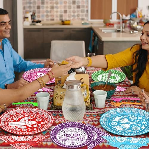 Juego de 96 Piezas de Decoraciones para Cinco de Mayo, Platos y Servilletas Desechables Coloridos para Fiesta, Utensilios de Papel para Cumpleaños y - imagen 6