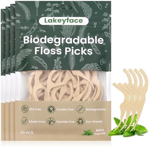 Hilo Dental Biodegradable 200 Piezas, Palillos de Dientes Ecológicos Veganos, Resistente al Desgarro, Con Mango Ancho, Sabor Menta - imagen 1