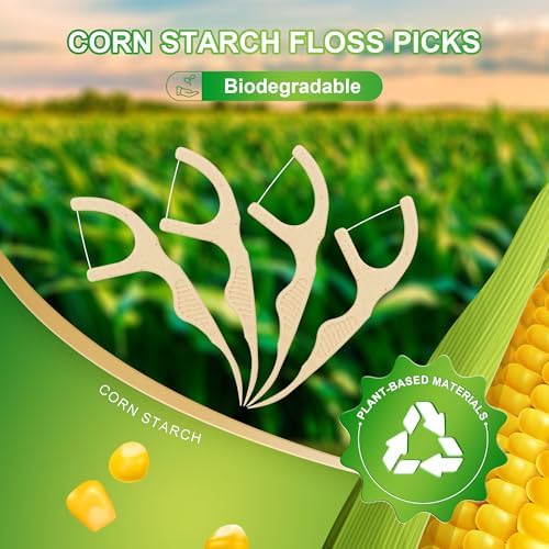 Hilo Dental Biodegradable 200 Piezas, Palillos de Dientes Ecológicos Veganos, Resistente al Desgarro, Con Mango Ancho, Sabor Menta - imagen 2