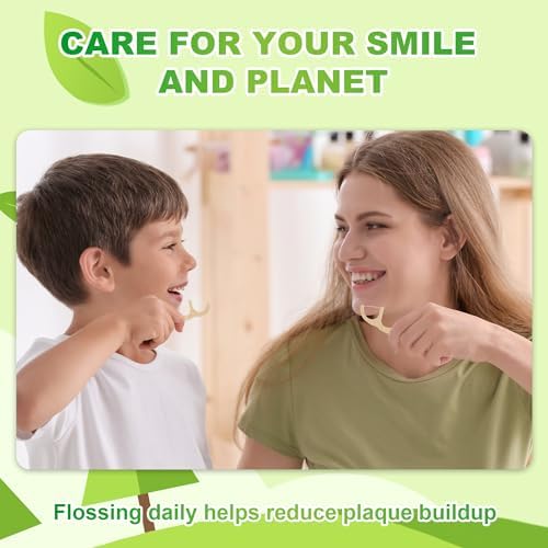 Hilo Dental Biodegradable 200 Piezas, Palillos de Dientes Ecológicos Veganos, Resistente al Desgarro, Con Mango Ancho, Sabor Menta - imagen 7