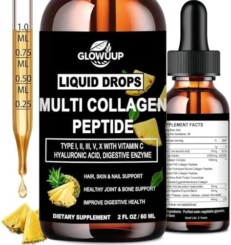 Gotas Líquidas de Colágeno Múltiple para Hombres y Mujeres - Tipo I, II, III, V, X | Colágeno Hidrolizado con Ácido Hialurónico, Biotina y Vitamina C - imagen 1