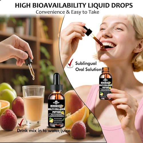 Gotas Líquidas de Colágeno Múltiple para Hombres y Mujeres - Tipo I, II, III, V, X | Colágeno Hidrolizado con Ácido Hialurónico, Biotina y Vitamina C - imagen 8