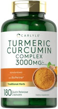Suplemento de Cúrcuma Curcumina Carlyle | 180 Cápsulas | Con Pimienta Negra, Curcuminoides y Bioperina | Sin OGM, Sin Gluten - imagen 1