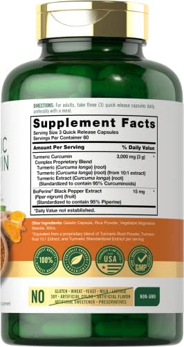 Suplemento de Cúrcuma Curcumina Carlyle | 180 Cápsulas | Con Pimienta Negra, Curcuminoides y Bioperina | Sin OGM, Sin Gluten - imagen 2