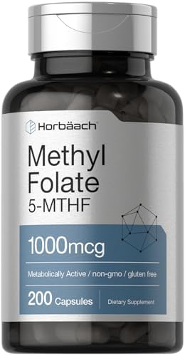 Suplemento de Methyl Folate Horbäach | 1000 mcg | 200 Cápsulas | 5-MTHF | Ácido Fólico | No GMO, Libre de Gluten - imagen 1