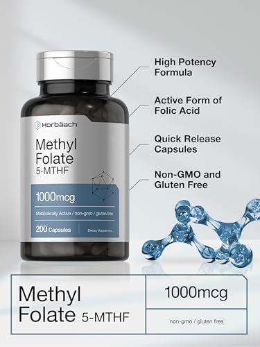 Suplemento de Methyl Folate Horbäach | 1000 mcg | 200 Cápsulas | 5-MTHF | Ácido Fólico | No GMO, Libre de Gluten - imagen 4