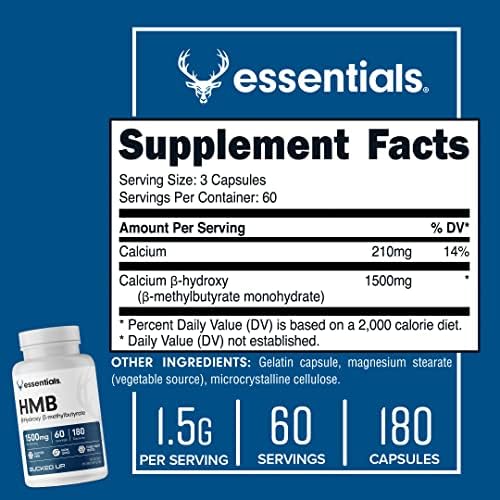 Bucked Up HMB (Beta-Hidroxibeta-Metilbutirato) 1500mg por Porción, Esenciales (60 Porciones, 180 Cápsulas) - imagen 2