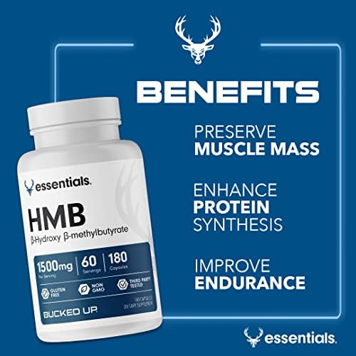 Bucked Up HMB (Beta-Hidroxibeta-Metilbutirato) 1500mg por Porción, Esenciales (60 Porciones, 180 Cápsulas) - imagen 3