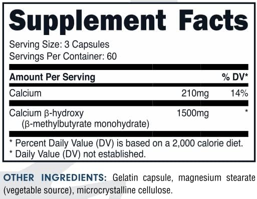Bucked Up HMB (Beta-Hidroxibeta-Metilbutirato) 1500mg por Porción, Esenciales (60 Porciones, 180 Cápsulas) - imagen 4