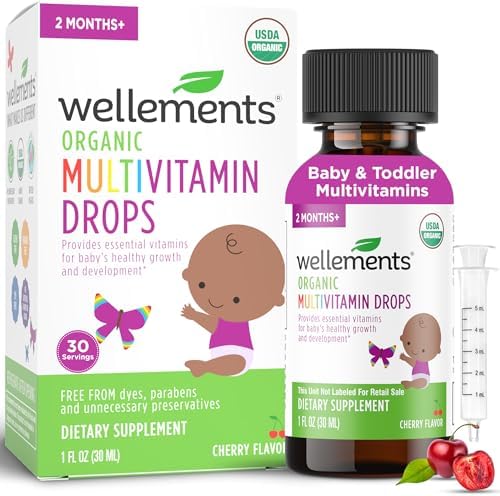 Wellements Gotas Orgánicas de Multivitaminas para Bebés (30 ml) - Sabor Cereza, Vitaminas Líquidas para Infantes y Niños Pequeños (2 Meses+) - Apoyo - imagen 1
