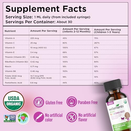 Wellements Gotas Orgánicas de Multivitaminas para Bebés (30 ml) - Sabor Cereza, Vitaminas Líquidas para Infantes y Niños Pequeños (2 Meses+) - Apoyo - imagen 3