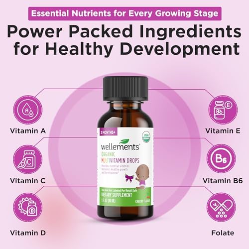 Wellements Gotas Orgánicas de Multivitaminas para Bebés (30 ml) - Sabor Cereza, Vitaminas Líquidas para Infantes y Niños Pequeños (2 Meses+) - Apoyo - imagen 5