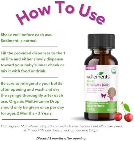Wellements Gotas Orgánicas de Multivitaminas para Bebés (30 ml) - Sabor Cereza, Vitaminas Líquidas para Infantes y Niños Pequeños (2 Meses+) - Apoyo - imagen 8