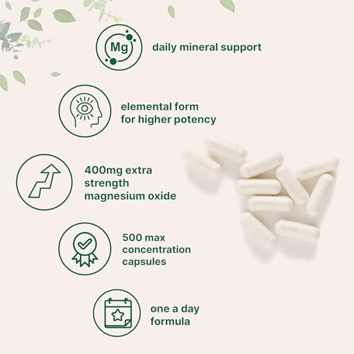 Óxido de Magnesio 400mg, 500 Cápsulas | Fórmula Elemental para Máxima Concentración | Apoya la Calma, Salud Muscular y Nerviosa | Sin OGM - imagen 3