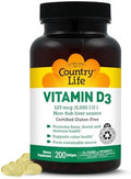Country Life Vitamina D3 5000 IU para la Salud Inmunológica y Ósea, Absorción de Calcio y Salud del Colon - Fuente Sostenible de Lanolina, Disponible - imagen 1