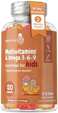 Gomitas Multivitamínicas para Niños Maxmedix con Omega 3, 6 y 9 | 20 Vitaminas Esenciales, Sabor Frambuesa y Naranja, 120 Unidades, Suministro de 2 - imagen 1