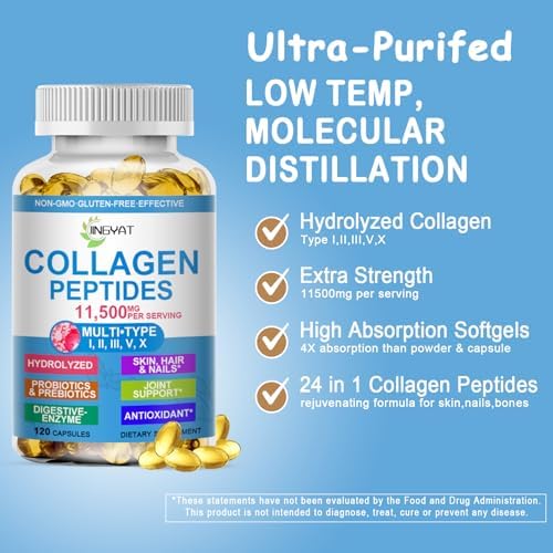 Collagen Peptides Softgels, Multi Collagen Peptide w/ Glucosamine Chondroitin MSM Biotin, Hydrolyzed Collagen Peptides Complex for Women Supports Skin - imagen 3