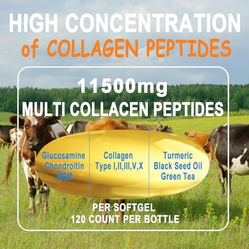 Collagen Peptides Softgels, Multi Collagen Peptide w/ Glucosamine Chondroitin MSM Biotin, Hydrolyzed Collagen Peptides Complex for Women Supports Skin - imagen 5