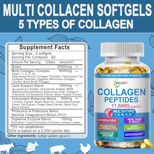 Collagen Peptides Softgels, Multi Collagen Peptide w/ Glucosamine Chondroitin MSM Biotin, Hydrolyzed Collagen Peptides Complex for Women Supports Skin - imagen 7