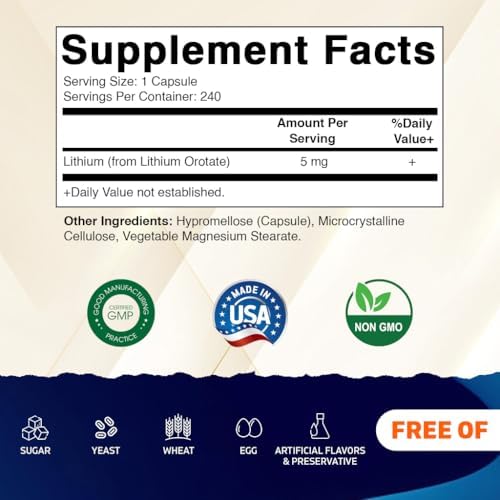 Vitamatic Orotato de Litio 5mg, 240 Cápsulas Vegetales, Sin OGM, Sin Gluten. - imagen 2
