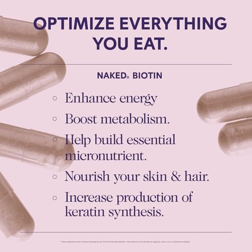 NAKED Biotina 10,000mcg - Suplemento de Vitamina B7 para Cabello, Piel y Uñas - Sin OGM, Sin Gluten, Vegano - 120 Cápsulas - imagen 3