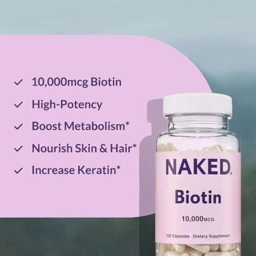 NAKED Biotina 10,000mcg - Suplemento de Vitamina B7 para Cabello, Piel y Uñas - Sin OGM, Sin Gluten, Vegano - 120 Cápsulas - imagen 4