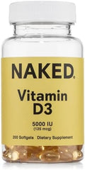NAKED Vitamina D3 5000 UI – Suplemento de Vitamina D de Alta Potencia para el Soporte Inmunológico, Fuerza Ósea y Función Muscular – 200 Gelatinas - imagen 1