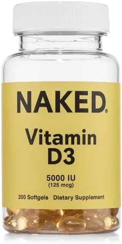 NAKED Vitamina D3 5000 UI – Suplemento de Vitamina D de Alta Potencia para el Soporte Inmunológico, Fuerza Ósea y Función Muscular – 200 Gelatinas - imagen 1