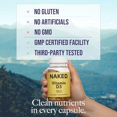 NAKED Vitamina D3 5000 UI – Suplemento de Vitamina D de Alta Potencia para el Soporte Inmunológico, Fuerza Ósea y Función Muscular – 200 Gelatinas - imagen 2