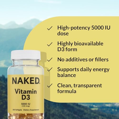 NAKED Vitamina D3 5000 UI – Suplemento de Vitamina D de Alta Potencia para el Soporte Inmunológico, Fuerza Ósea y Función Muscular – 200 Gelatinas - imagen 4