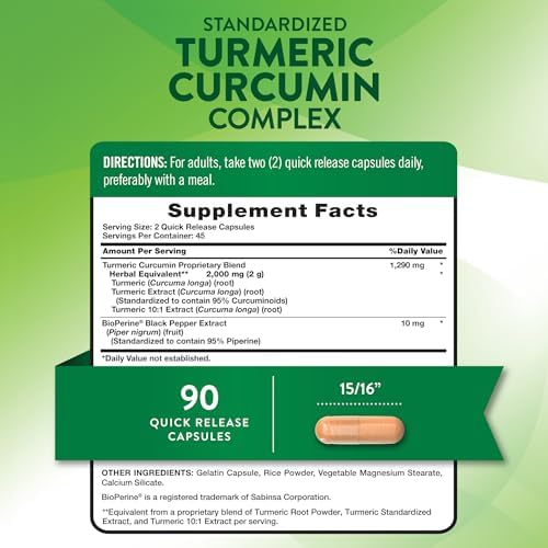 Suplemento de Cápsulas de Cúrcuma Curcumina de Nature's Truth | 95% Curcuminoides Estandarizados y Bioperina | 90 Cápsulas | Sin OGM y Sin Gluten - imagen 2