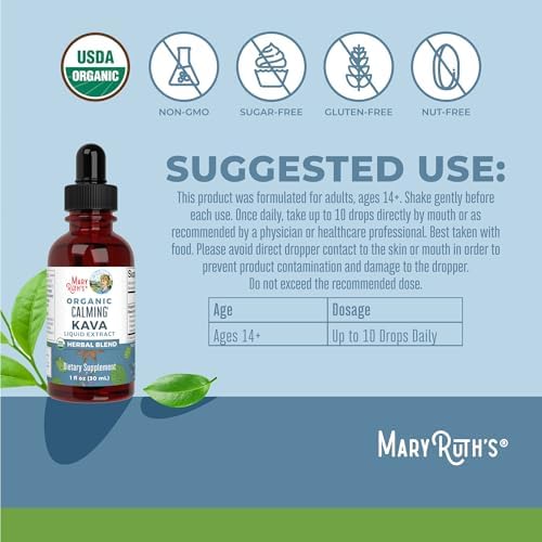 Extracto Líquido de Raíz de Kava MaryRuth's para Calma y Relajación | Mezcla Herbal Nervina y Adaptógena | Orgánico USDA | Sin Azúcar | Sin Gluten | - imagen 3