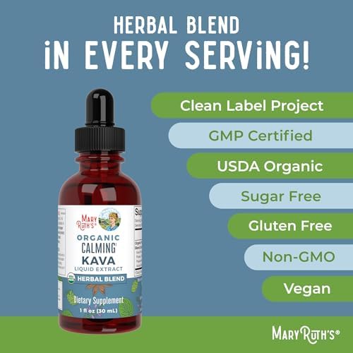 Extracto Líquido de Raíz de Kava MaryRuth's para Calma y Relajación | Mezcla Herbal Nervina y Adaptógena | Orgánico USDA | Sin Azúcar | Sin Gluten | - imagen 7