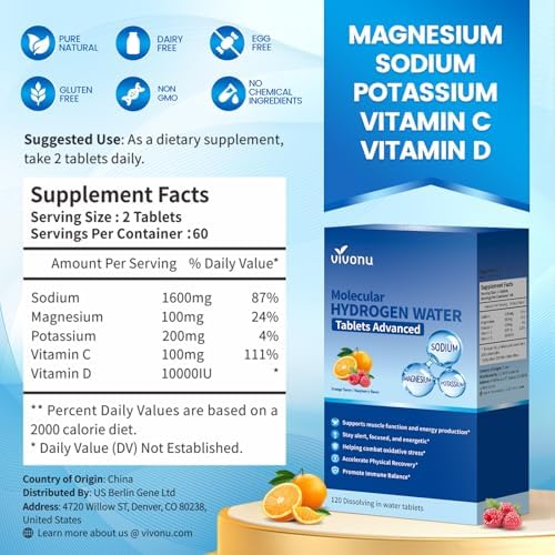 Tabletas de Agua de Hidrógeno con Magnesio - H2 Molecular Tabs | Suplemento de Electrolitos para Hidratación, Energía y Envejecimiento Saludable (1 - imagen 8