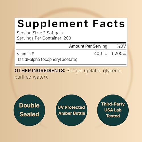 NatureBell Aceite de Vitamina E en Softgels, 400iu por Porción, 400 Cápsulas | Suplemento Antioxidante Esencial, Fácil de Absorber – Apoya la Piel, - imagen 2