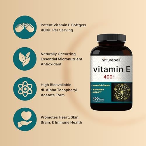 NatureBell Aceite de Vitamina E en Softgels, 400iu por Porción, 400 Cápsulas | Suplemento Antioxidante Esencial, Fácil de Absorber – Apoya la Piel, - imagen 3