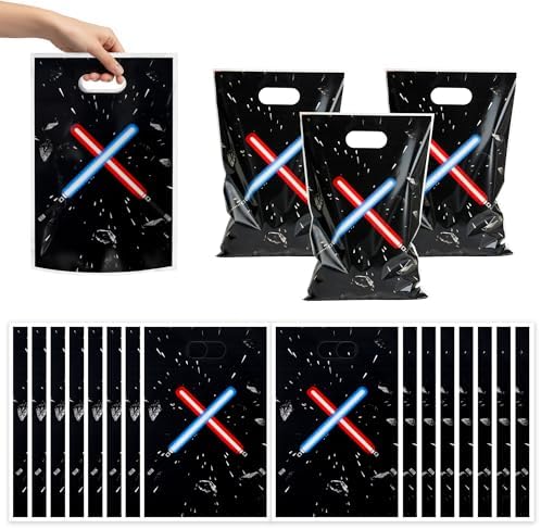 FestiVex 50 Piezas de Bolsas de Regalo Temáticas de Galaxia Negras con Asa para Fiestas, Suministros de Cumpleaños y Decoraciones de Navidad y - imagen 1