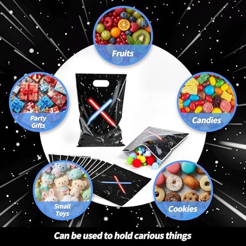 FestiVex 50 Piezas de Bolsas de Regalo Temáticas de Galaxia Negras con Asa para Fiestas, Suministros de Cumpleaños y Decoraciones de Navidad y - imagen 2