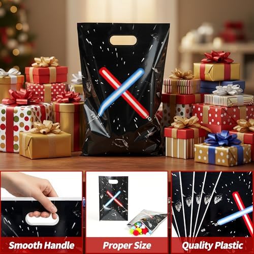 FestiVex 50 Piezas de Bolsas de Regalo Temáticas de Galaxia Negras con Asa para Fiestas, Suministros de Cumpleaños y Decoraciones de Navidad y - imagen 4