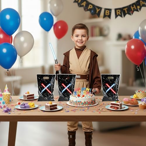 FestiVex 50 Piezas de Bolsas de Regalo Temáticas de Galaxia Negras con Asa para Fiestas, Suministros de Cumpleaños y Decoraciones de Navidad y - imagen 6