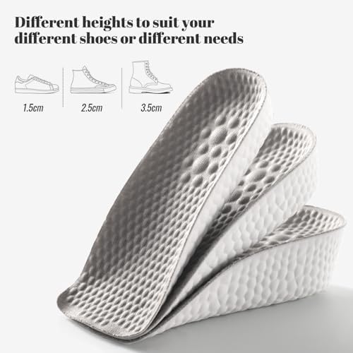 Plantillas Elevadoras para Hombres y Mujeres, Almohadillas Ortopédicas para Arco del Pie, 3 Pares (1.5cm, 2.5cm, 3.5cm) - Color Gris - imagen 2