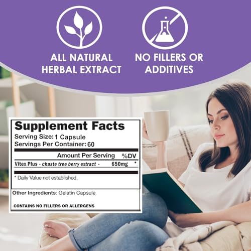 VH Nutrition VITEX+ | Suplemento de Vitex para Mujeres | Apoyo a la Fertilidad y Balance Hormonal* | 650mg por Porción | 60 Cápsulas - imagen 5
