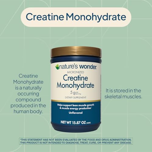 Creatina Monohidratada Micronizada Nature's Wonder 5g, Salud Muscular, Energía Muscular, Sin Lactosa, 450g, 90 Porciones - imagen 2