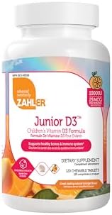 Zahler Junior D3 - Apoyo Inmunológico para Niños en Crecimiento - Vitamina D3 para Huesos - Kosher, Sin Gluten y Sin Lácteos - Naranja, 120 Tabletas - imagen 1