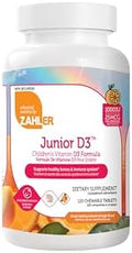 Zahler Junior D3 - Apoyo Inmunológico para Niños en Crecimiento - Vitamina D3 para Huesos - Kosher, Sin Gluten y Sin Lácteos - Naranja, 120 Tabletas - imagen 1
