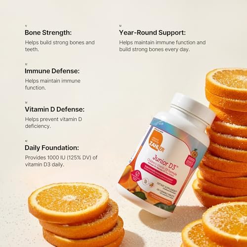 Zahler Junior D3 - Apoyo Inmunológico para Niños en Crecimiento - Vitamina D3 para Huesos - Kosher, Sin Gluten y Sin Lácteos - Naranja, 120 Tabletas - imagen 5