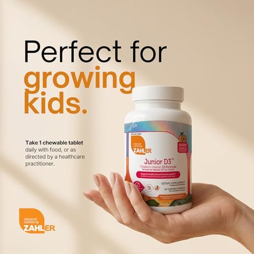 Zahler Junior D3 - Apoyo Inmunológico para Niños en Crecimiento - Vitamina D3 para Huesos - Kosher, Sin Gluten y Sin Lácteos - Naranja, 120 Tabletas - imagen 6